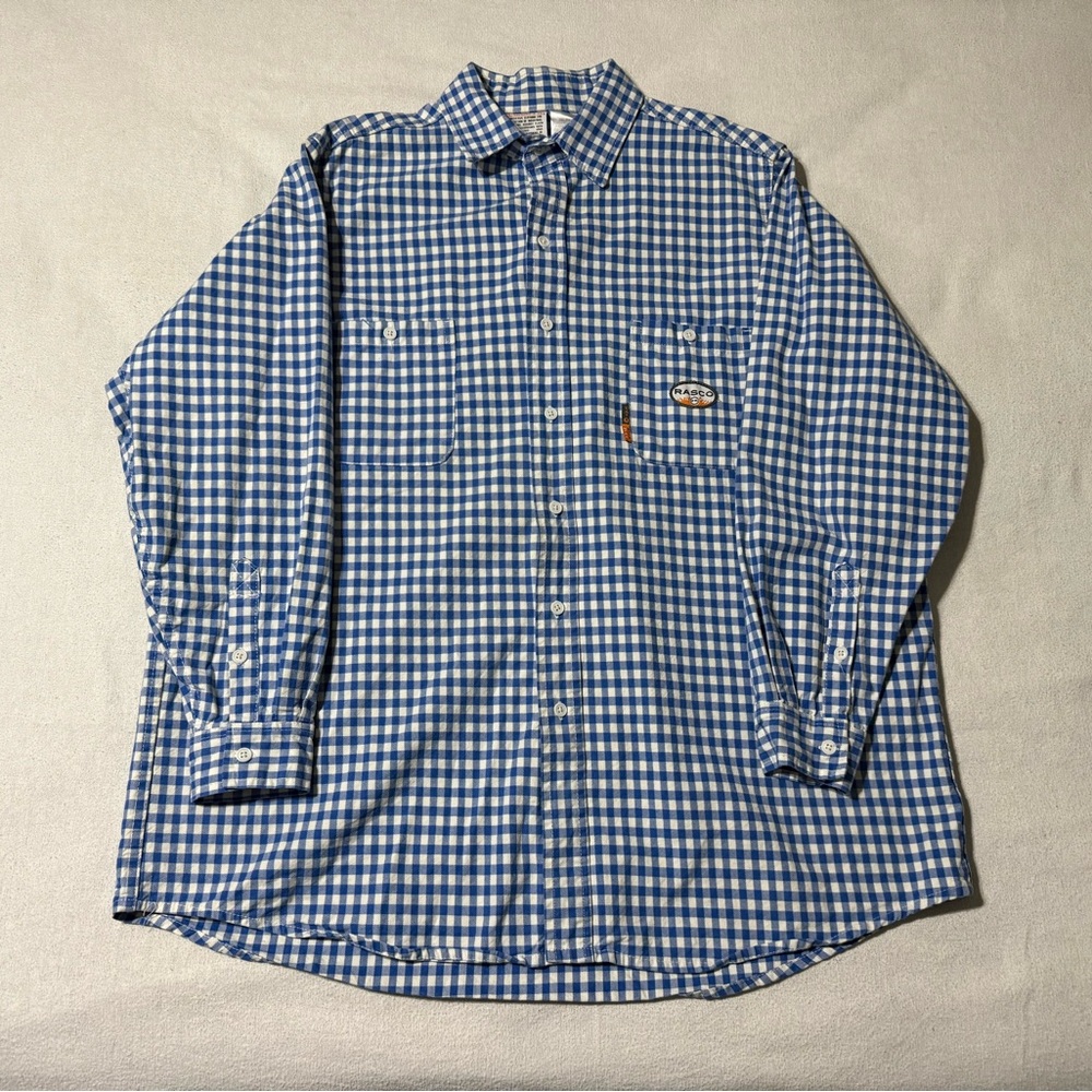 Rasco FR Button Shirt 2XL XXL Blue‎ Plaid White CAT 2 2112 Flame Resistant